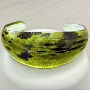 Murano Venice Glass Green, Black and Gold Speckled Artistic Bracelet Cuff